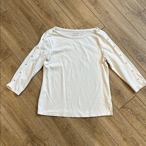 NWOT Talbots Cotton White Button-Detail Three-Quarter Sleeve Top Size M